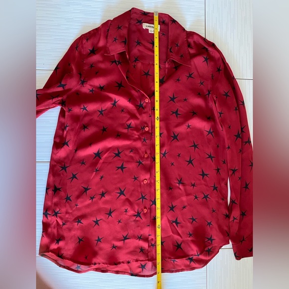 L’Agence 100% Silk Buttondown Red Black Star Women's Top Blouse Shirt Celestial - Picture 9 of 13